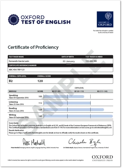 certificado oxford english